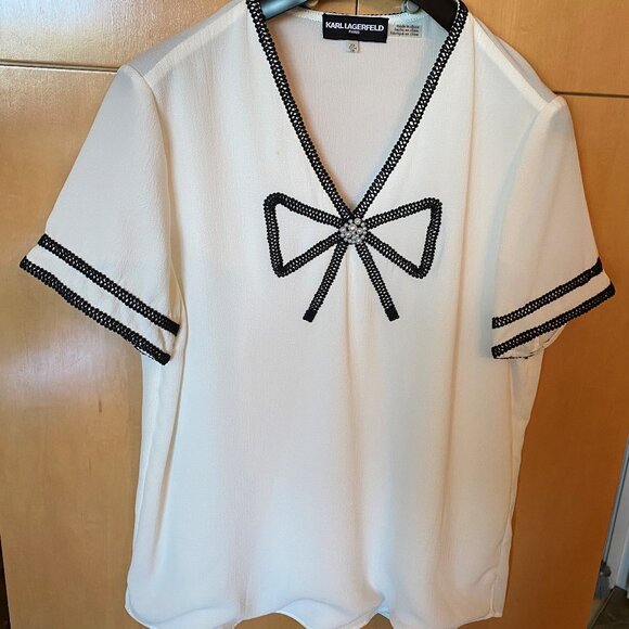 Blouse avec col en V, boucle, ruban brodé et simili perles - Picture 1 of 4